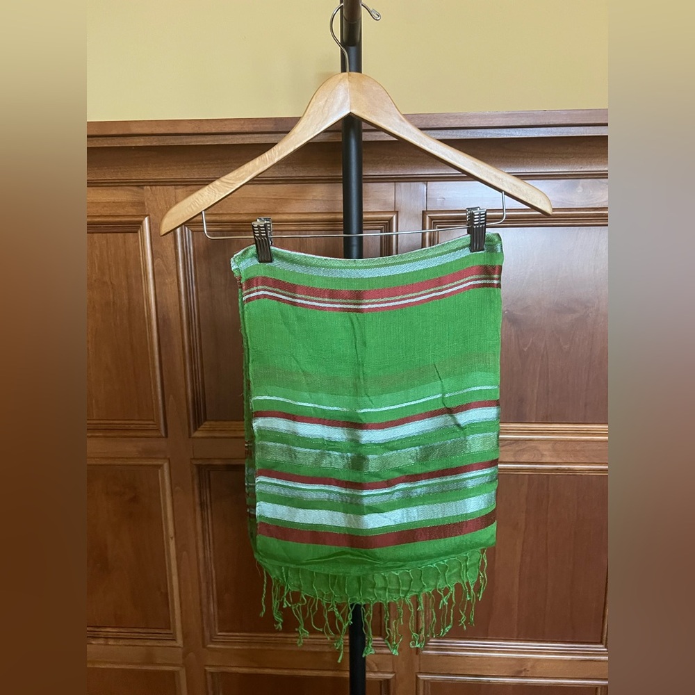 Moroccan Scarf Green Striped Multicolor One Size - Picture 7 of 12